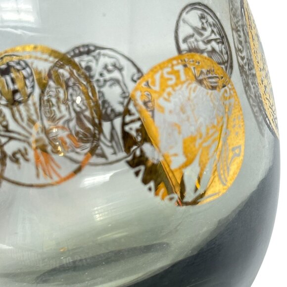 Federal Glass Roman Coin Roly Poly Smoky Lowball Cocktail Glasses MCM - Picture 7 of 13